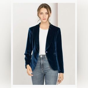 Allegra K Women's Velvet Blazer - Deep Blue